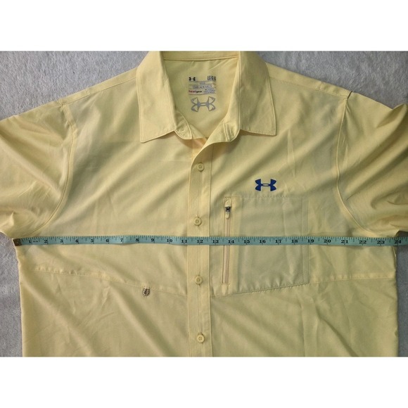 Under Armour HeatGear Button Front Golf Shirt Men's Large Yellow Loose Fit - Picture 8 of 9